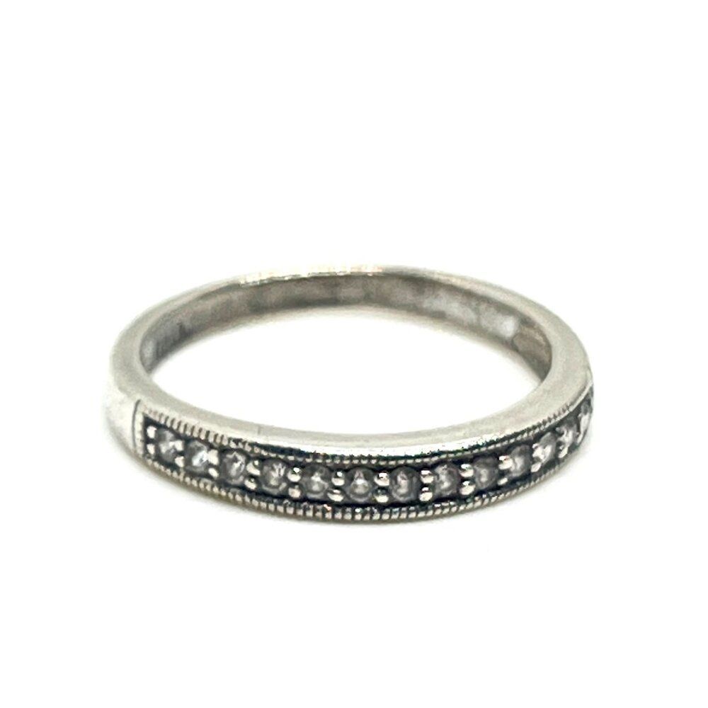 STERLING SILVER BAND Ring Smoky CZ Eternity Milgrain 925 Vintage Size 7